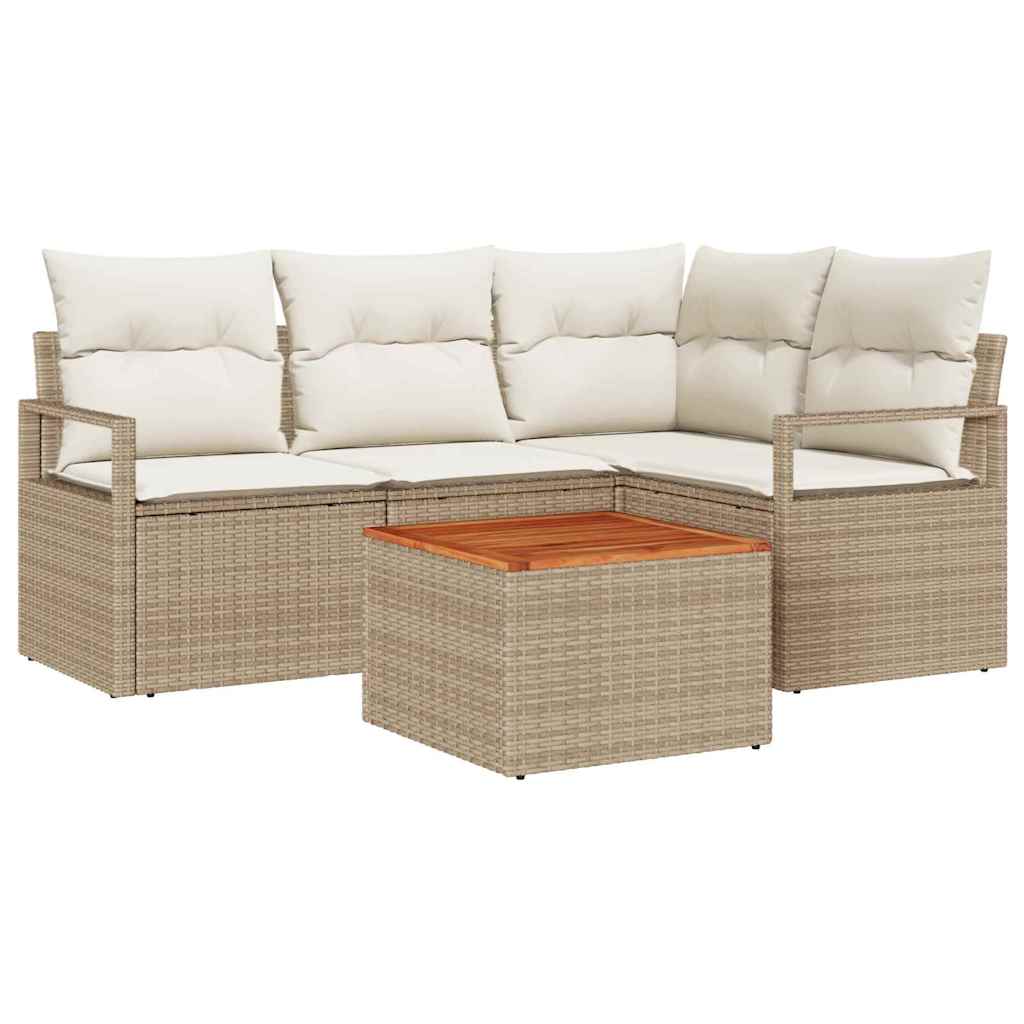 Set Divano da Giardino 5 pz Beige e Crema polyrattan