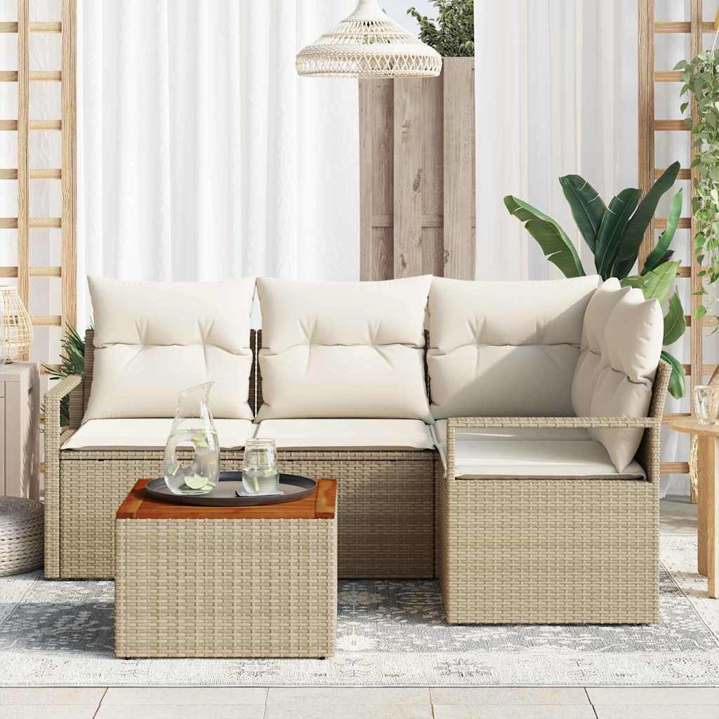 Set Divano da Giardino 5 pz Beige e Crema polyrattan