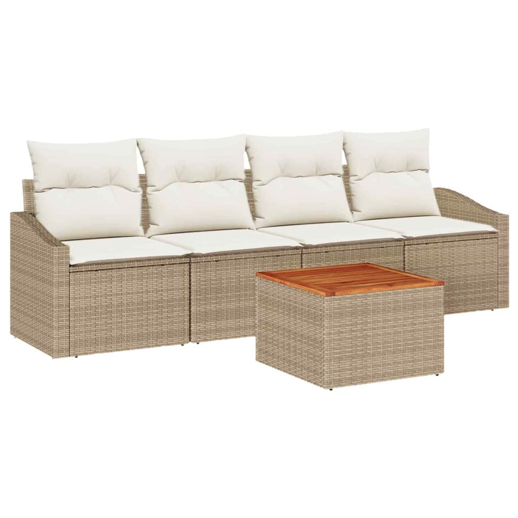 Set Divano da Giardino 5 pz Beige e Crema polyrattan