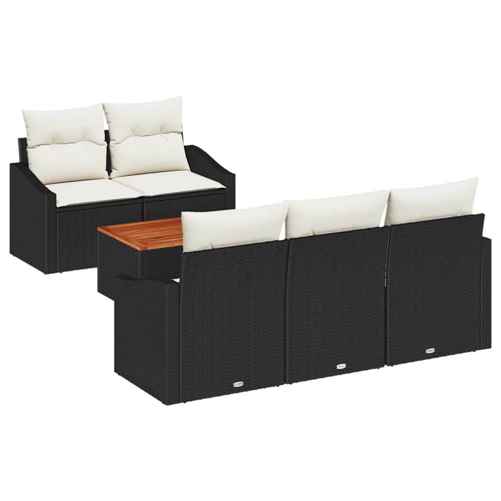 Set Divano da Giardino 6 pz Nero e Crema polyrattan