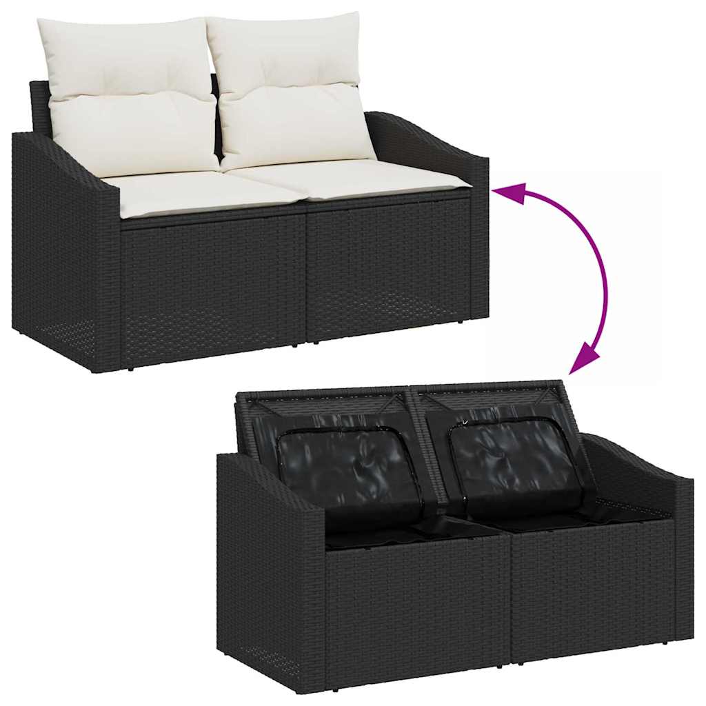 Set Divano da Giardino 6 pz Nero e Crema polyrattan