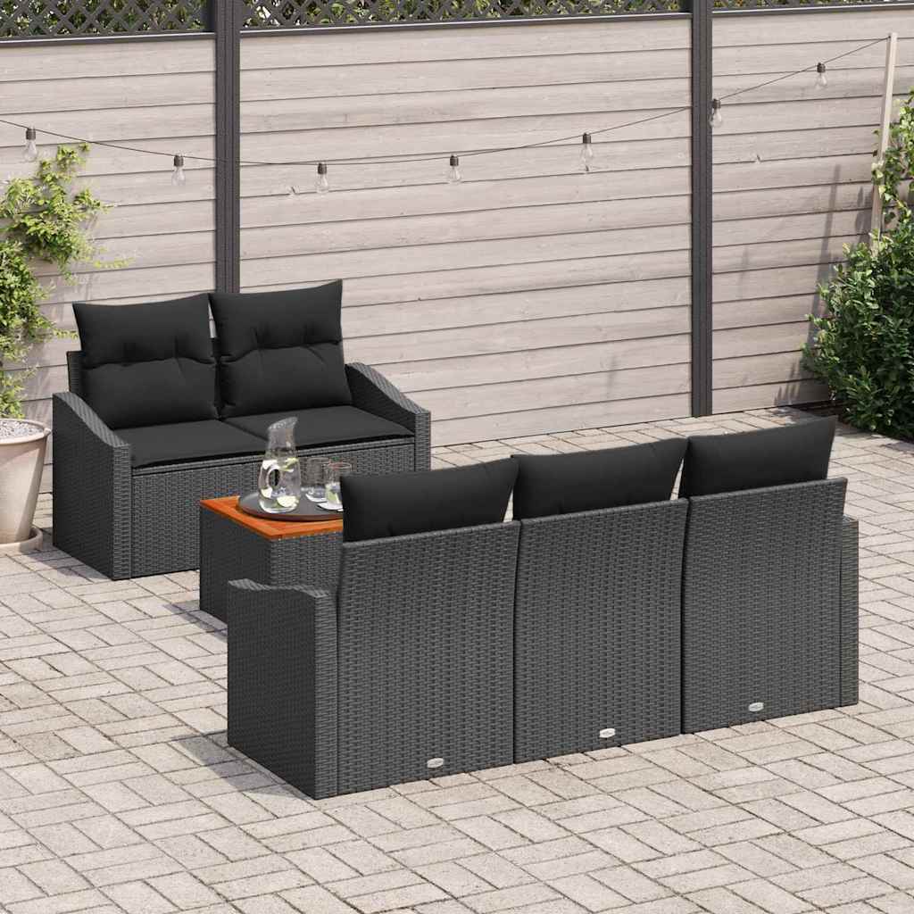 Set Divano da Giardino 6 pz Nero polyrattan