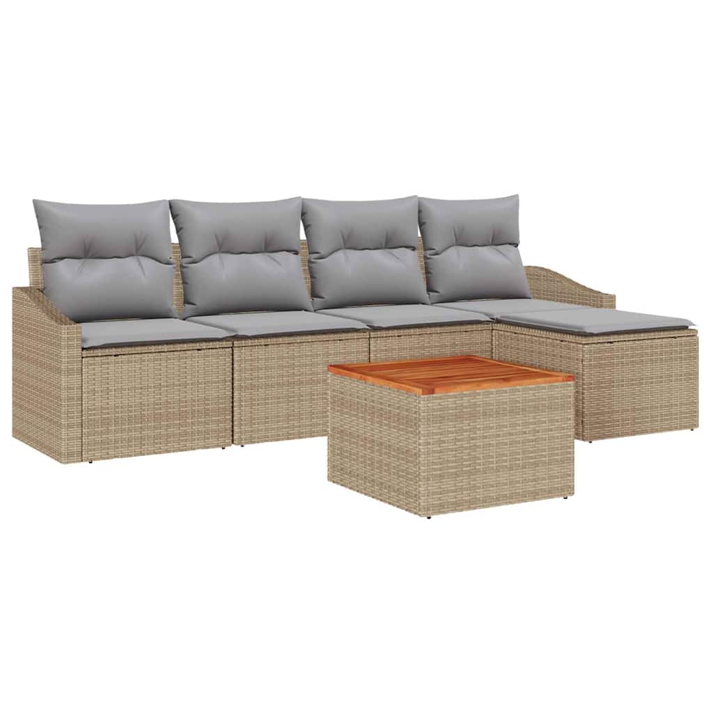 Set Divano da Giardino 6 pz Beige e Grigio Chiaro polyrattan