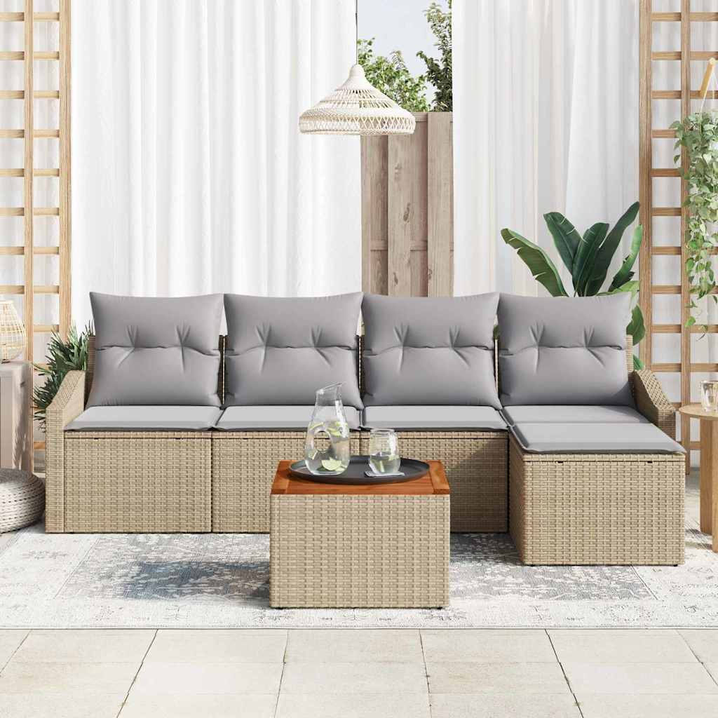 Set Divano da Giardino 6 pz Beige e Grigio Chiaro polyrattan