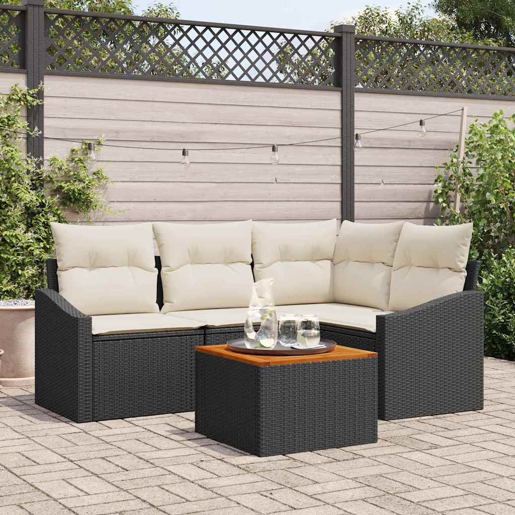 Set Divano da Giardino 5 pz Nero e Crema polyrattan
