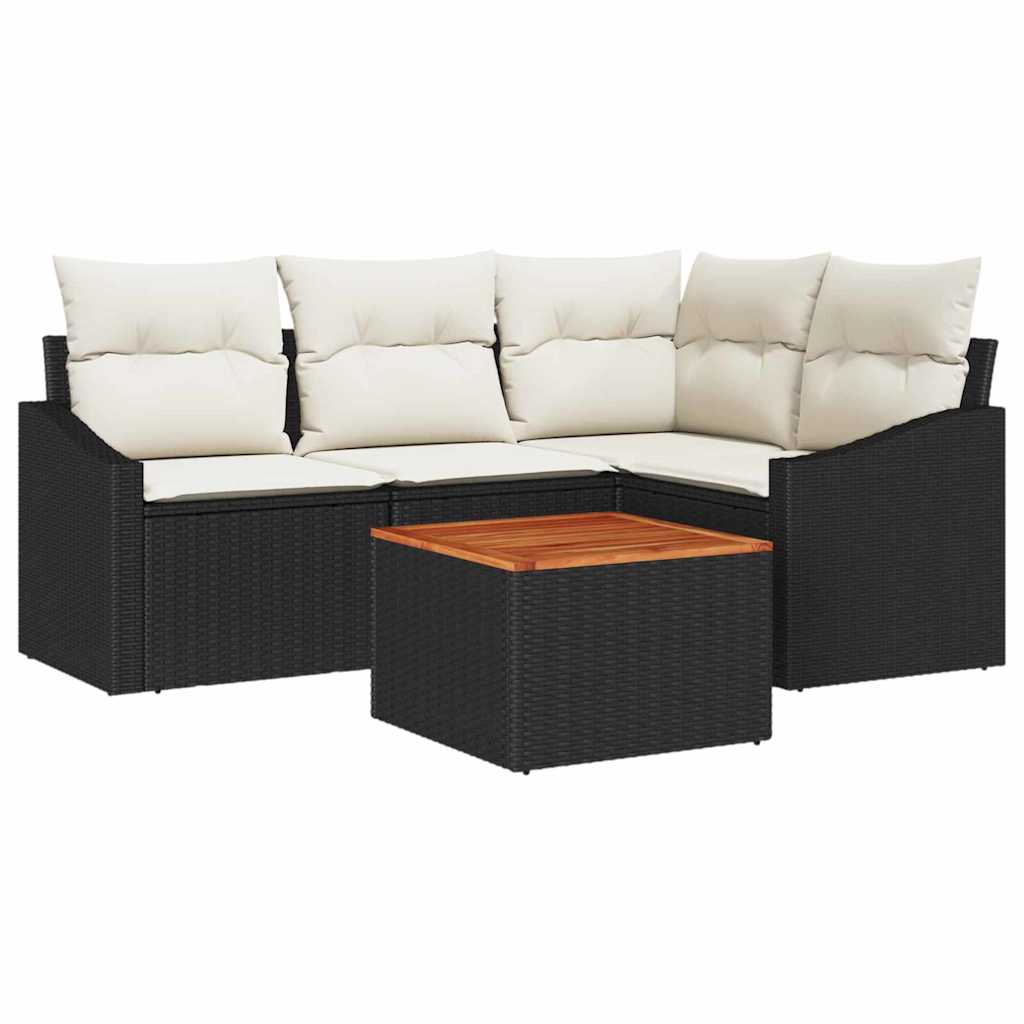 Set Divano da Giardino 5 pz Nero e Crema polyrattan