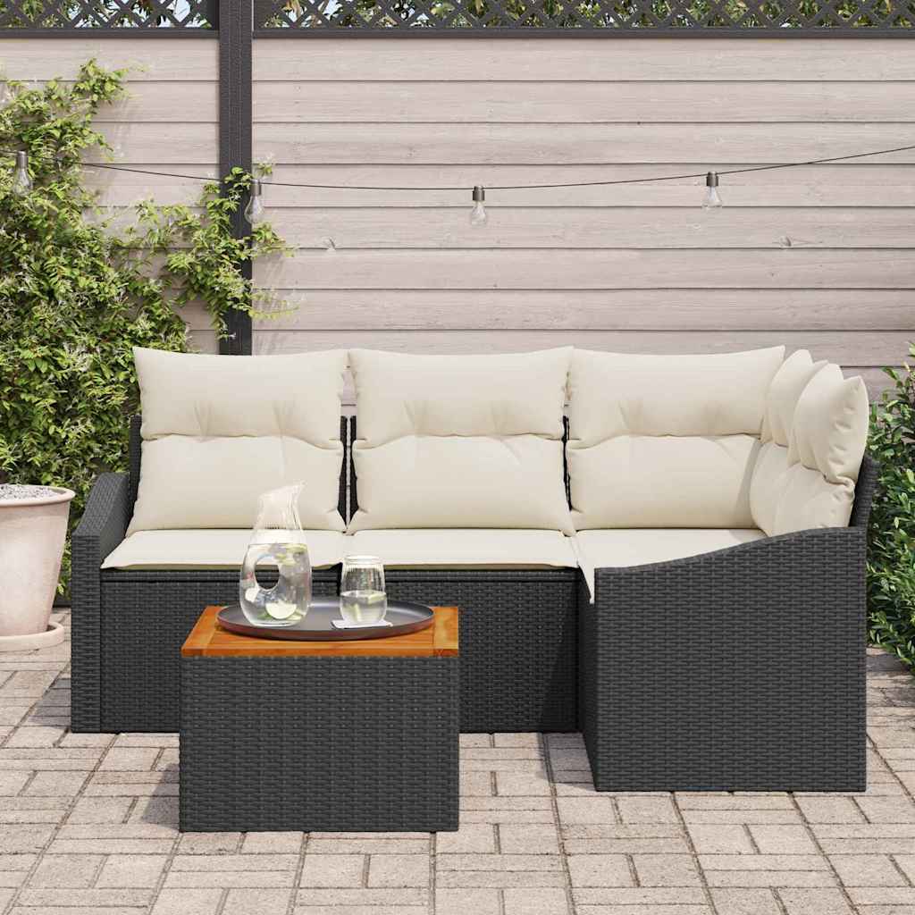 Set Divano da Giardino 5 pz Nero e Crema polyrattan