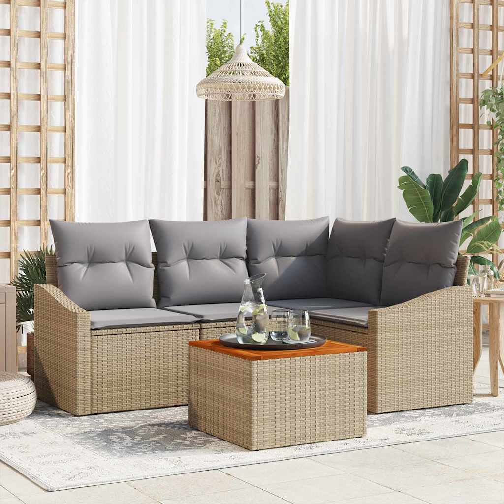 Set Divano da Giardino 5 pz Beige e Grigio Chiaro polyrattan