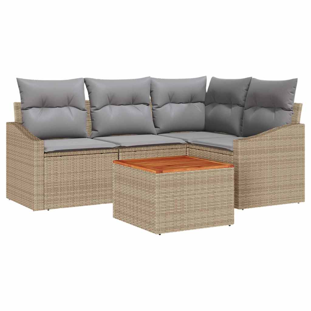 Set Divano da Giardino 5 pz Beige e Grigio Chiaro polyrattan