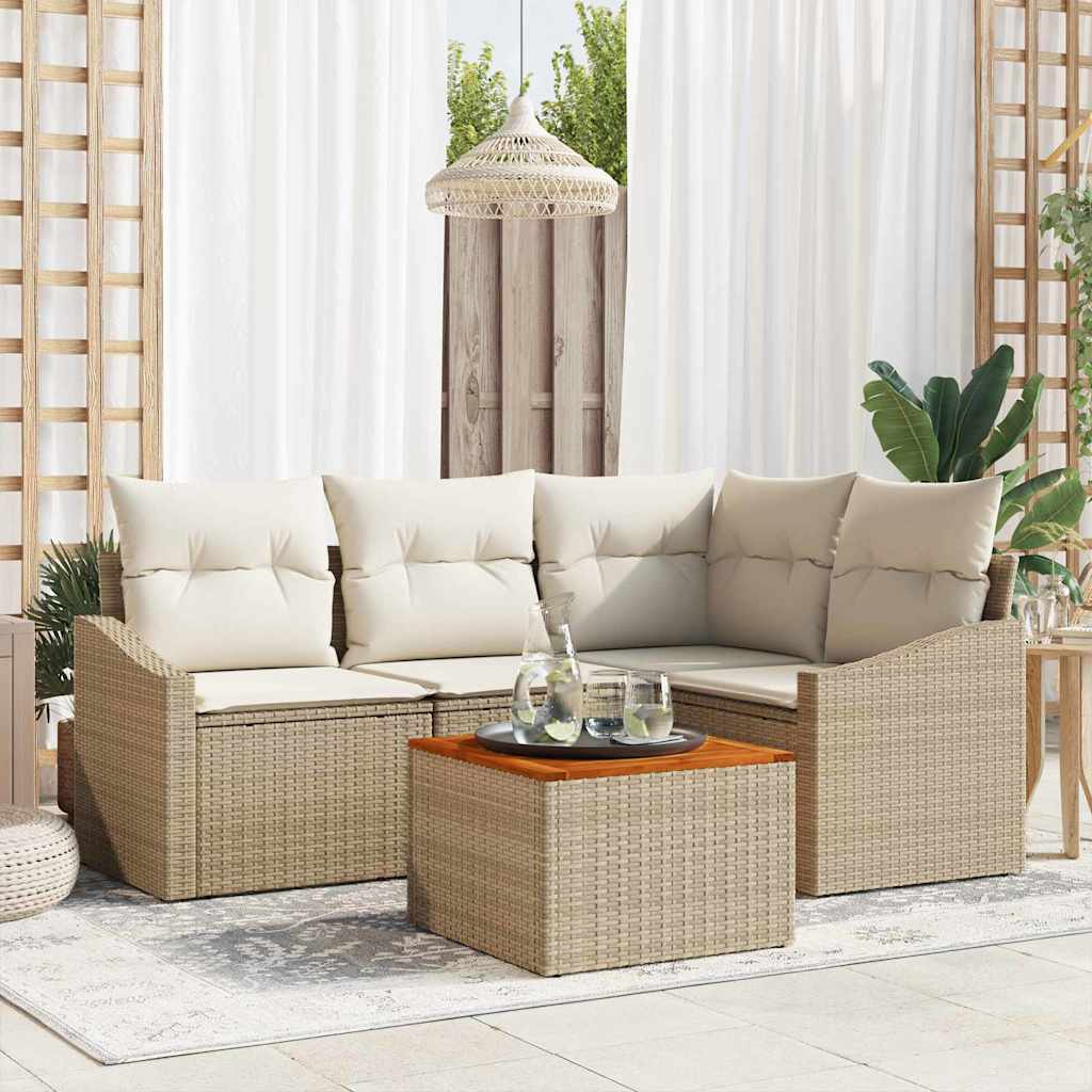 Set Divano da Giardino 5 pz Beige e Crema polyrattan