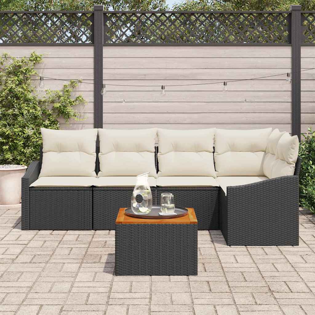Set Divano da Giardino 6 pz Nero e Crema polyrattan