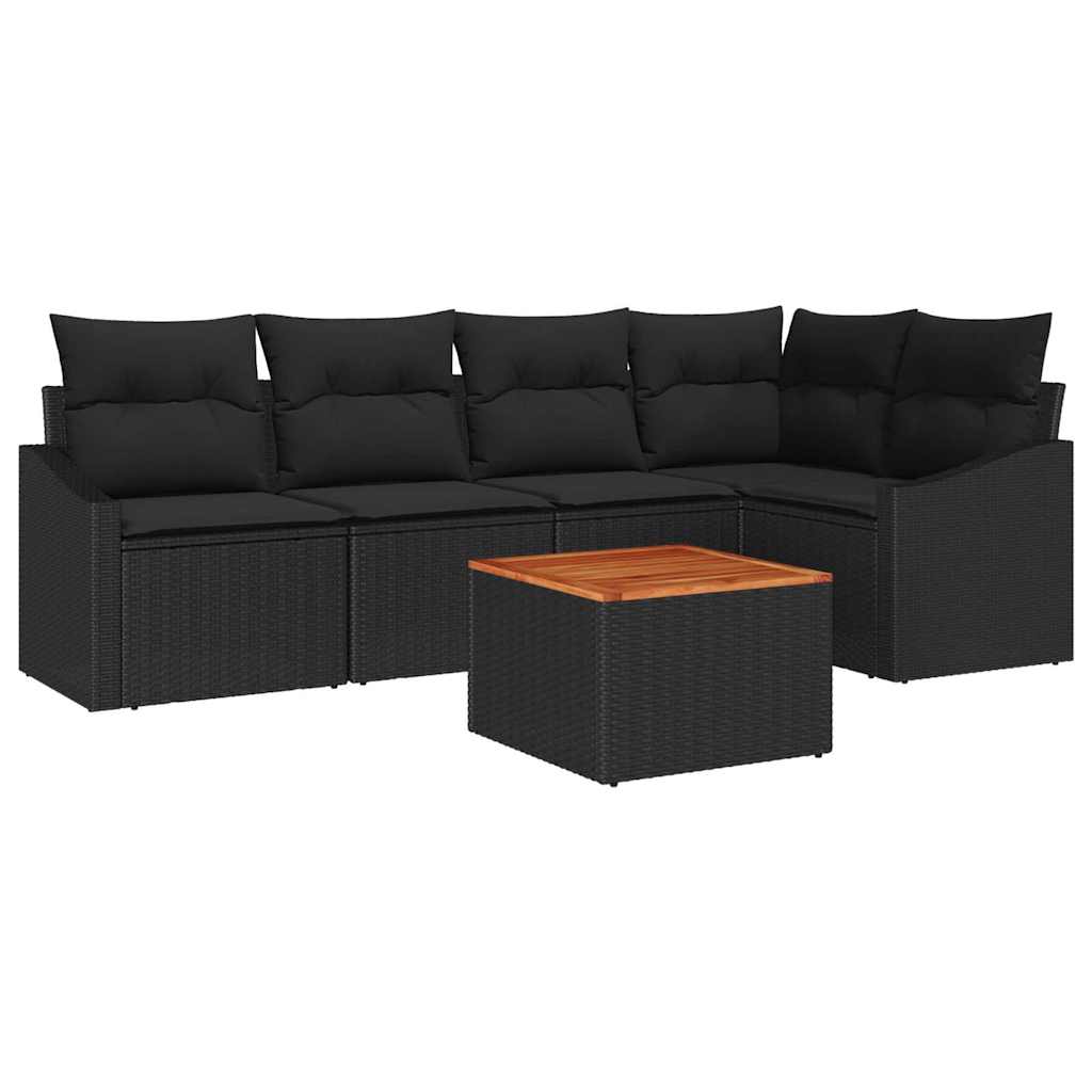 Set Divano da Giardino 6 pz Nero polyrattan