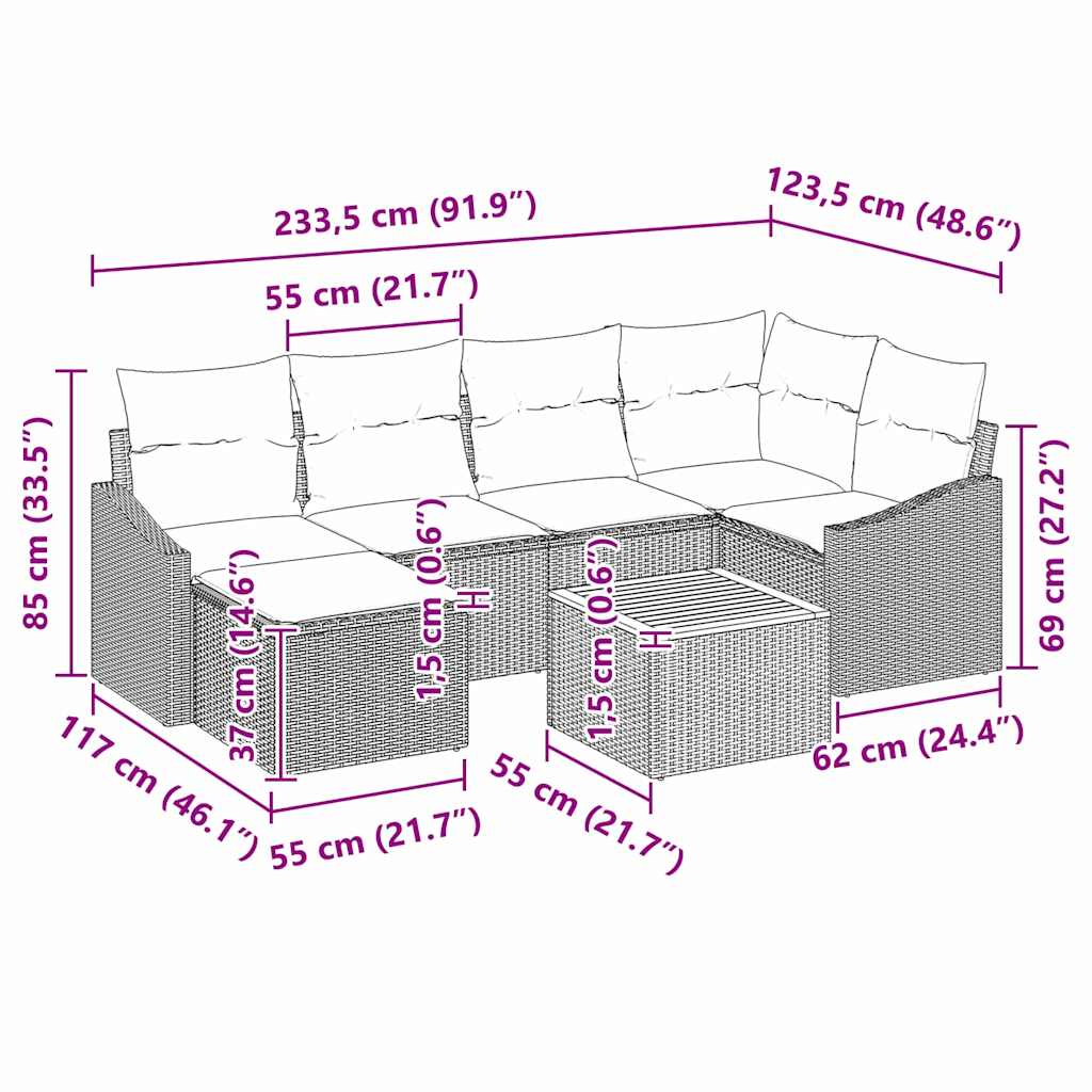 Set Divano da Giardino 7 pz Nero e Crema polyrattan