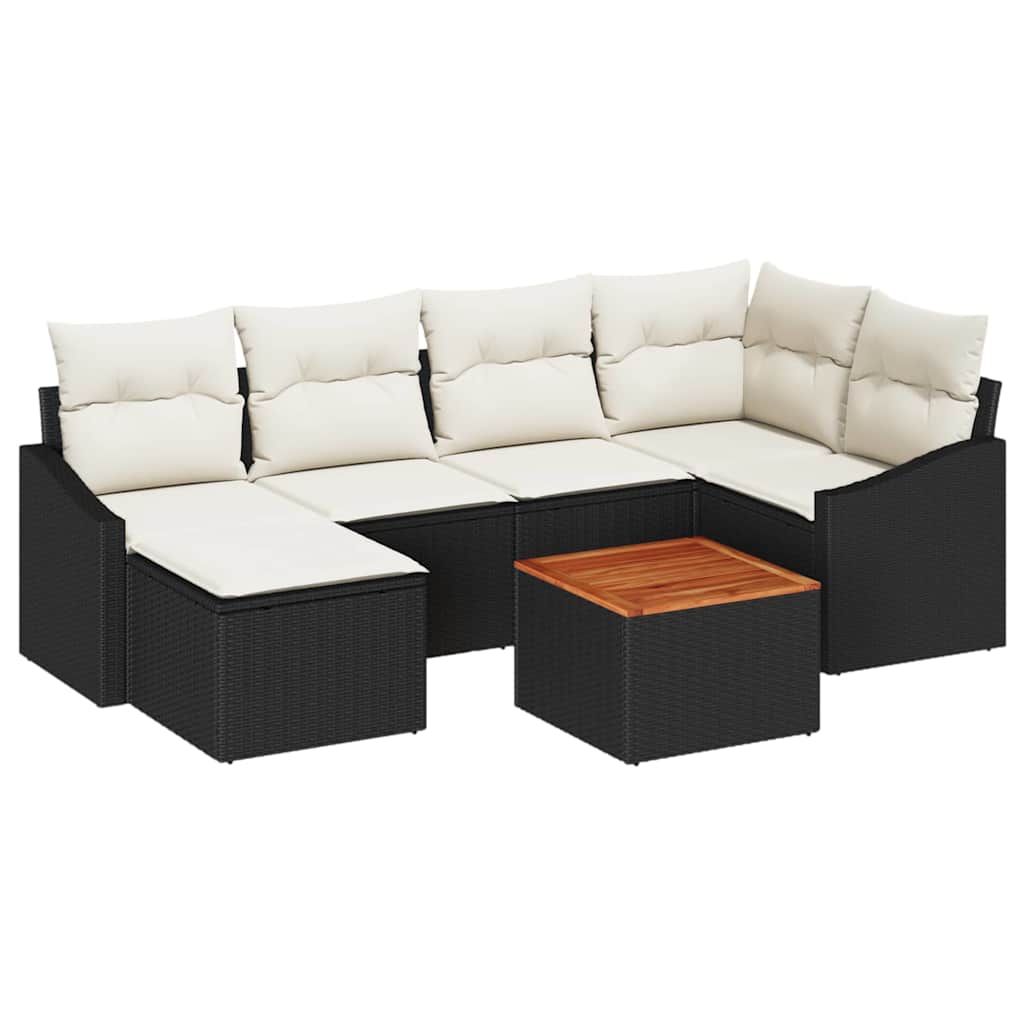Set Divano da Giardino 7 pz Nero e Crema polyrattan