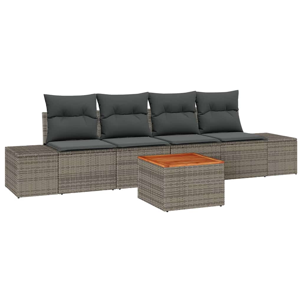 Set Divano da Giardino 5 pz Grigio polyrattan