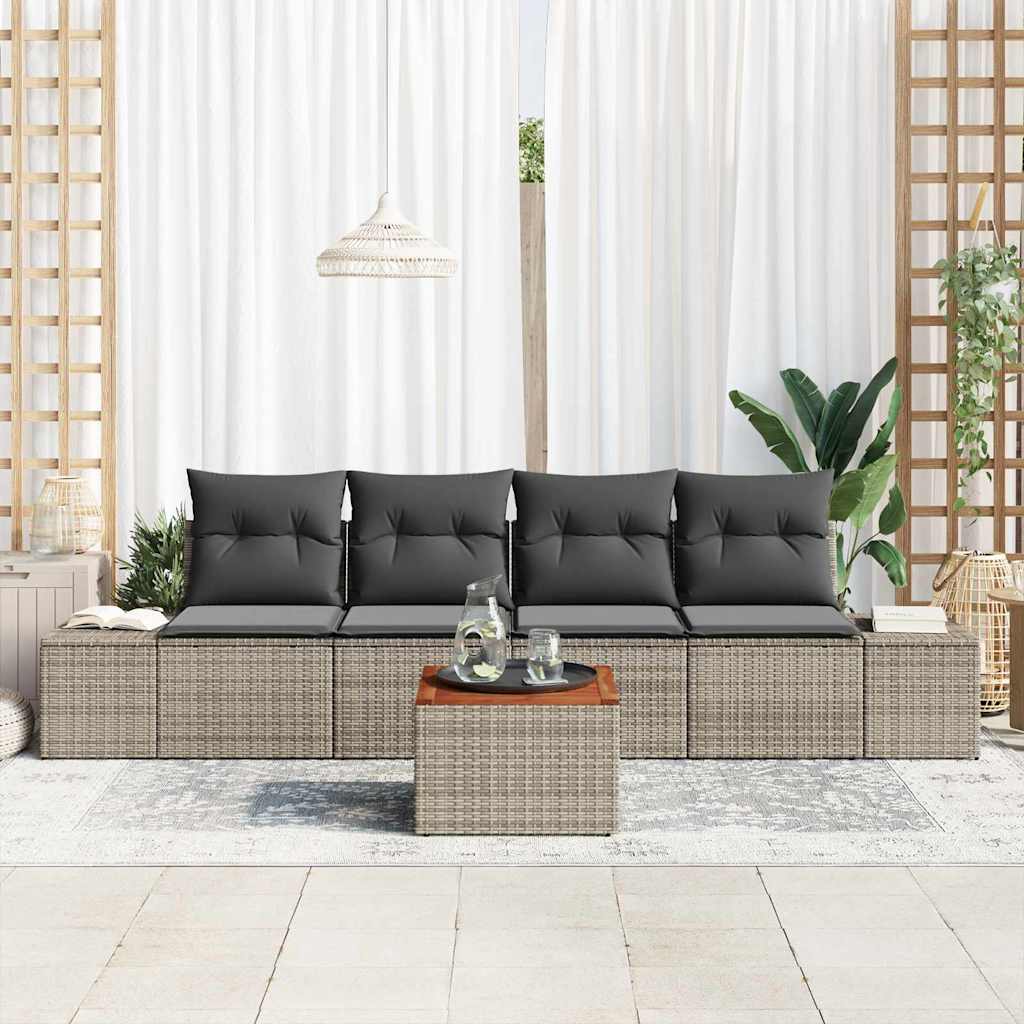 Set Divano da Giardino 5 pz Grigio polyrattan