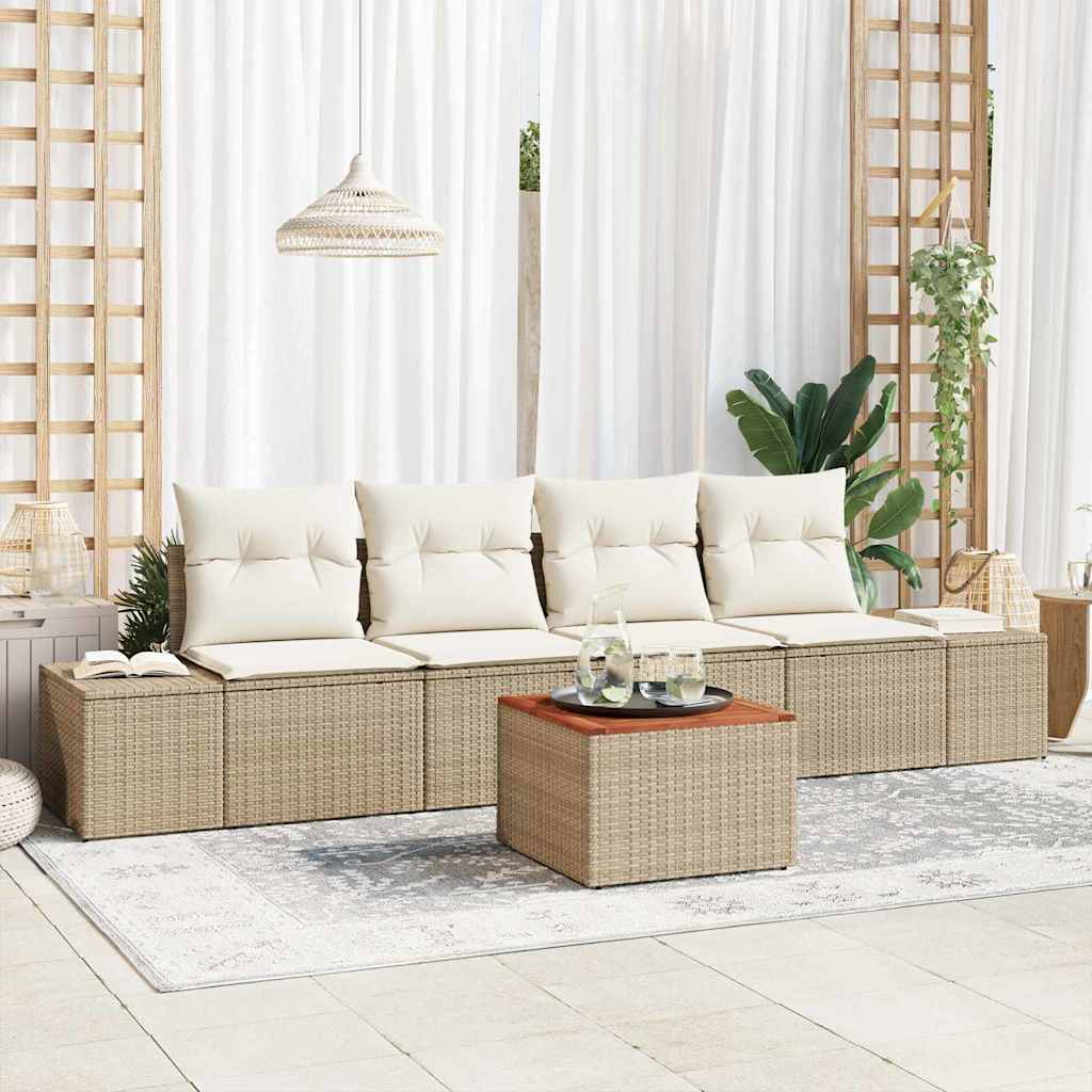 Set Divano da Giardino 5 pz Beige e Crema polyrattan
