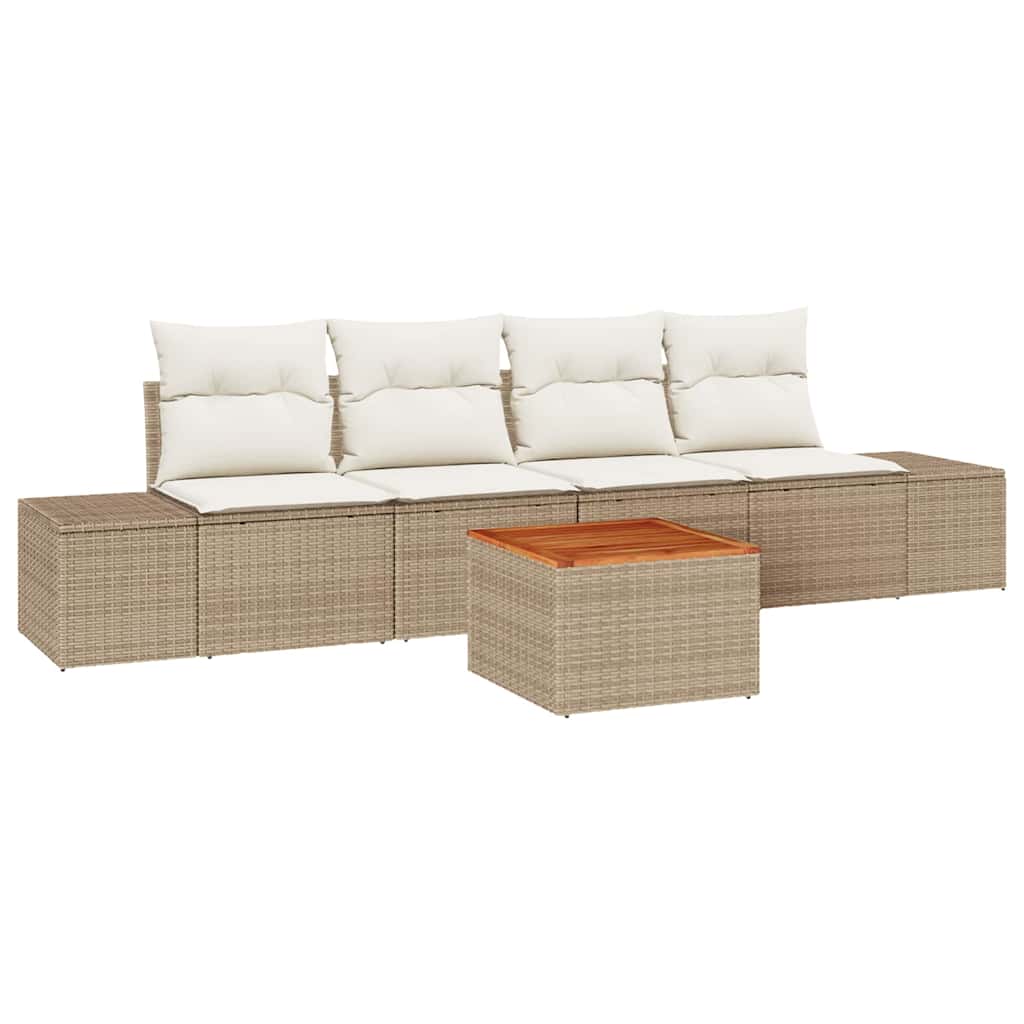 Set Divano da Giardino 5 pz Beige e Crema polyrattan