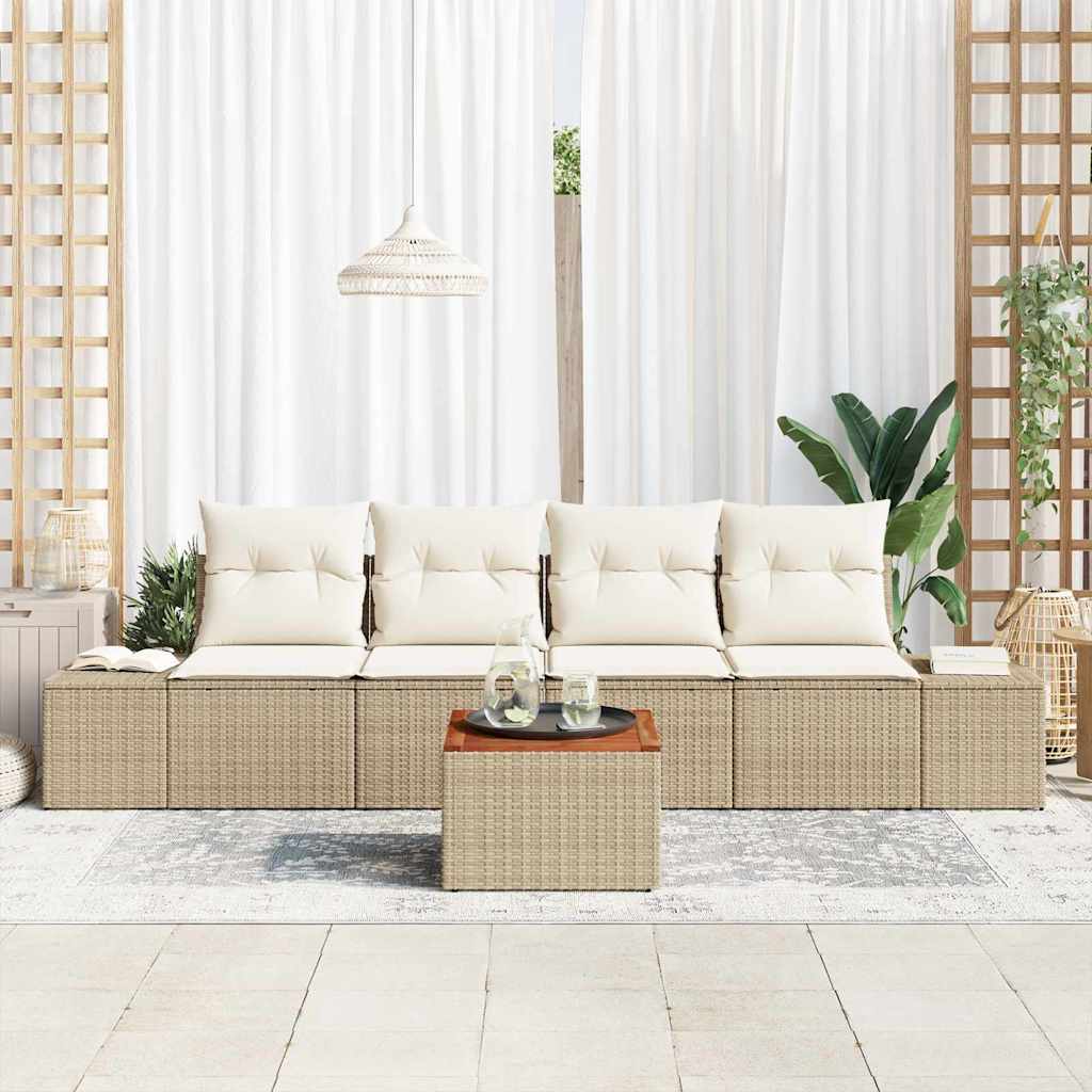 Set Divano da Giardino 5 pz Beige e Crema polyrattan