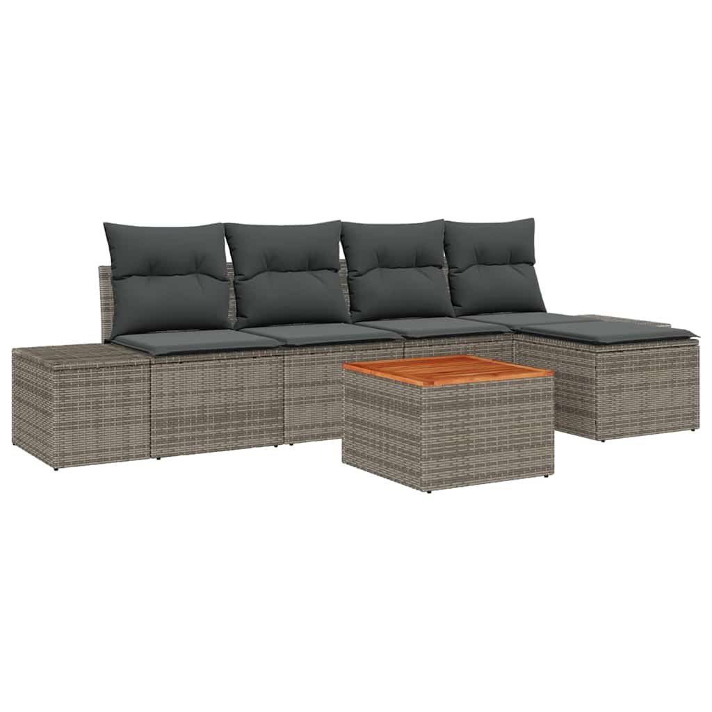 Set Divano da Giardino 6 pz Grigio polyrattan