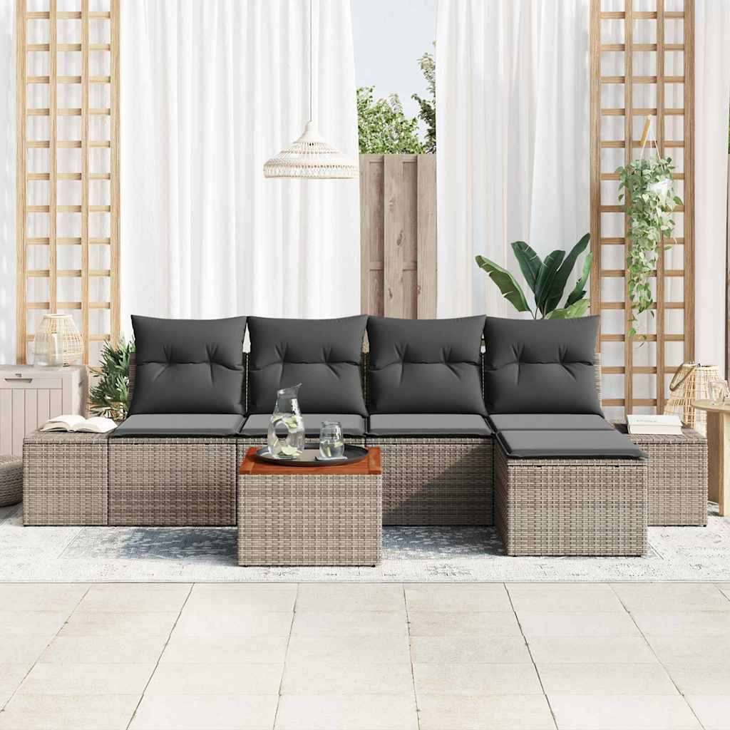 Set Divano da Giardino 6 pz Grigio polyrattan