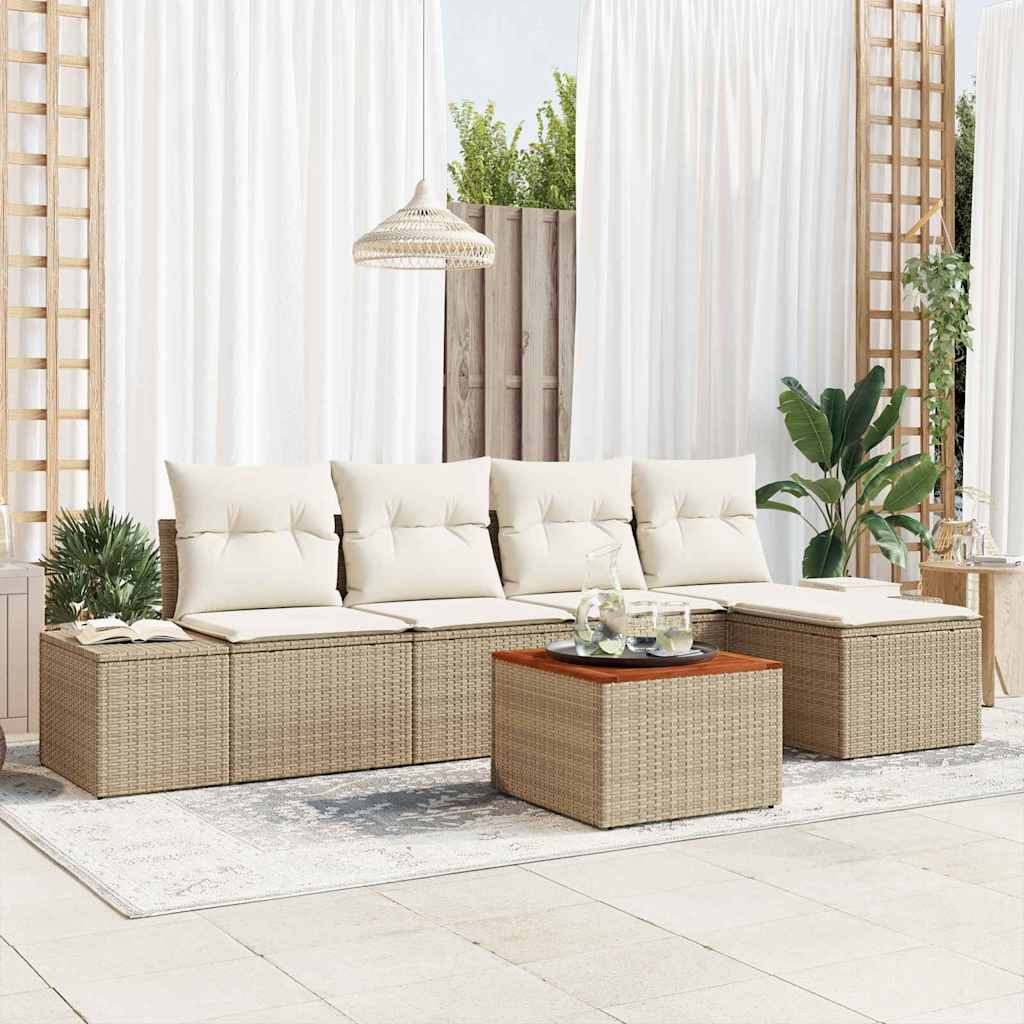 Set Divano da Giardino 6 pz Beige e Crema polyrattan