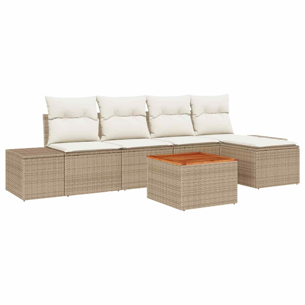 Set Divano da Giardino 6 pz Beige e Crema polyrattan