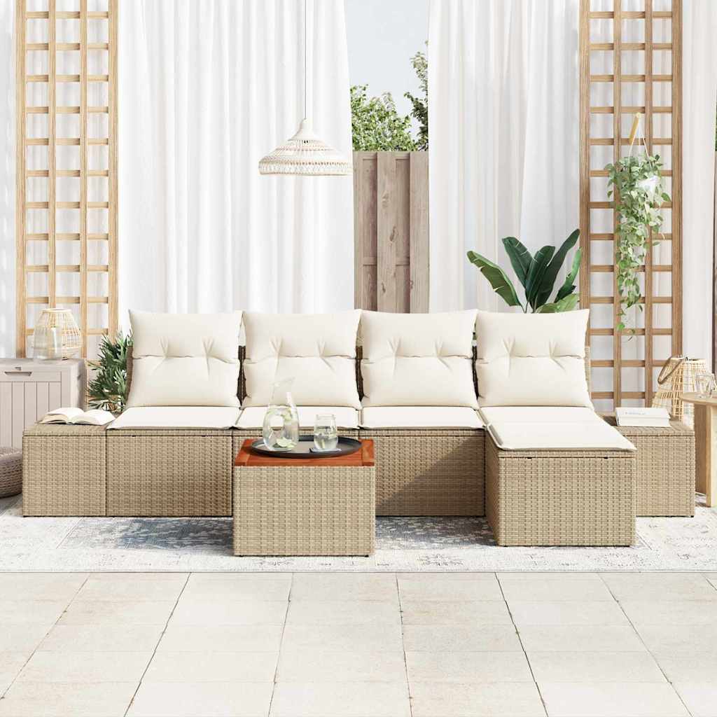 Set Divano da Giardino 6 pz Beige e Crema polyrattan