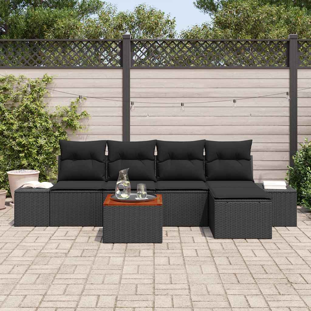 Set Divano da Giardino 6 pz Nero polyrattan