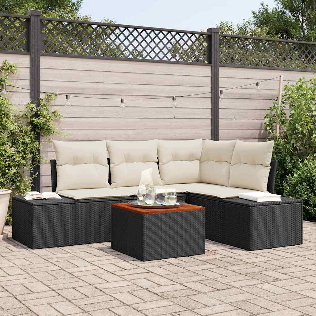 Set Divano da Giardino 5 pz Nero e Crema polyrattan