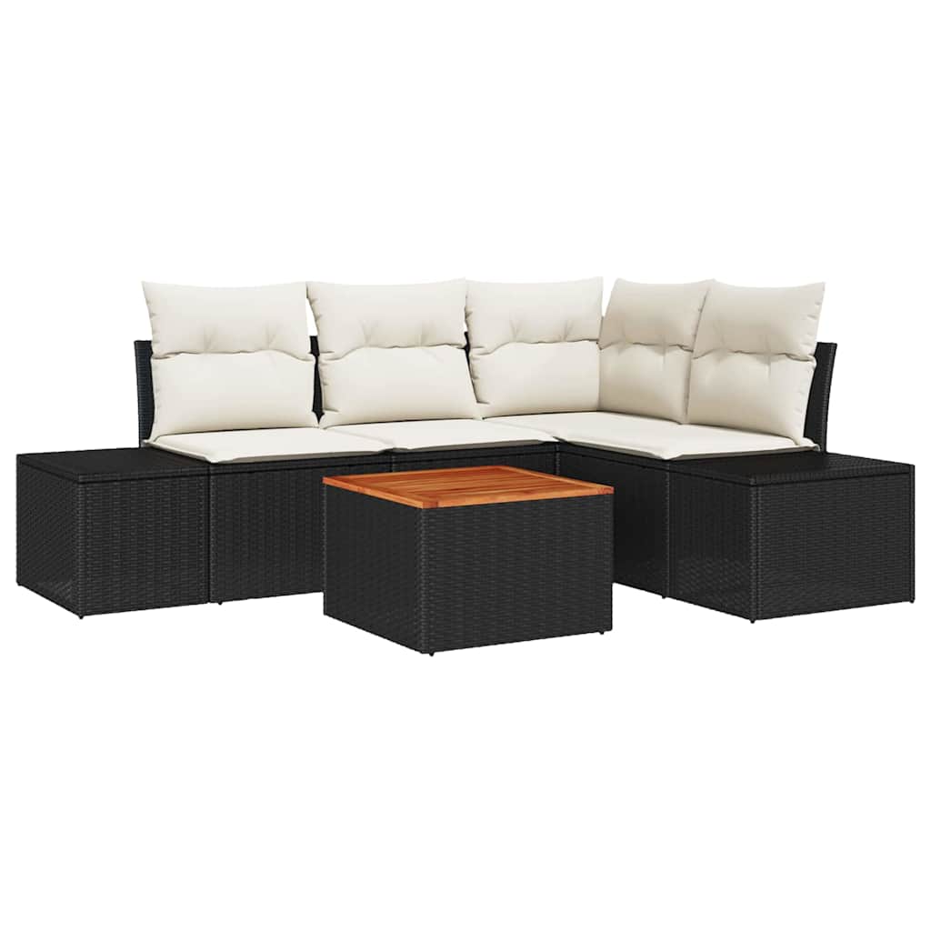 Set Divano da Giardino 5 pz Nero e Crema polyrattan
