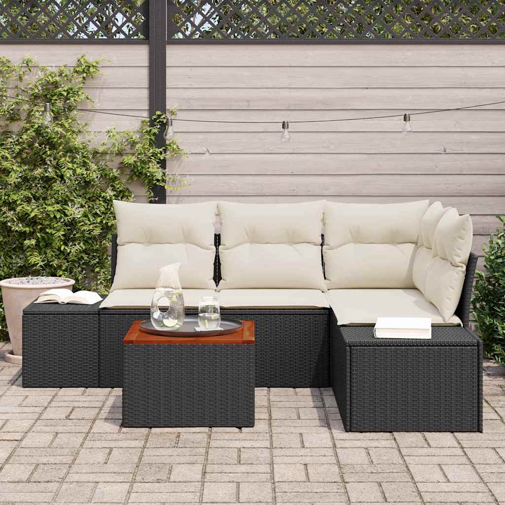 Set Divano da Giardino 5 pz Nero e Crema polyrattan