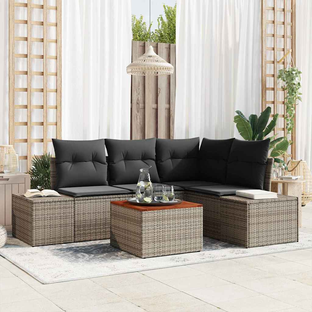 Set Divano da Giardino 5 pz Grigio polyrattan