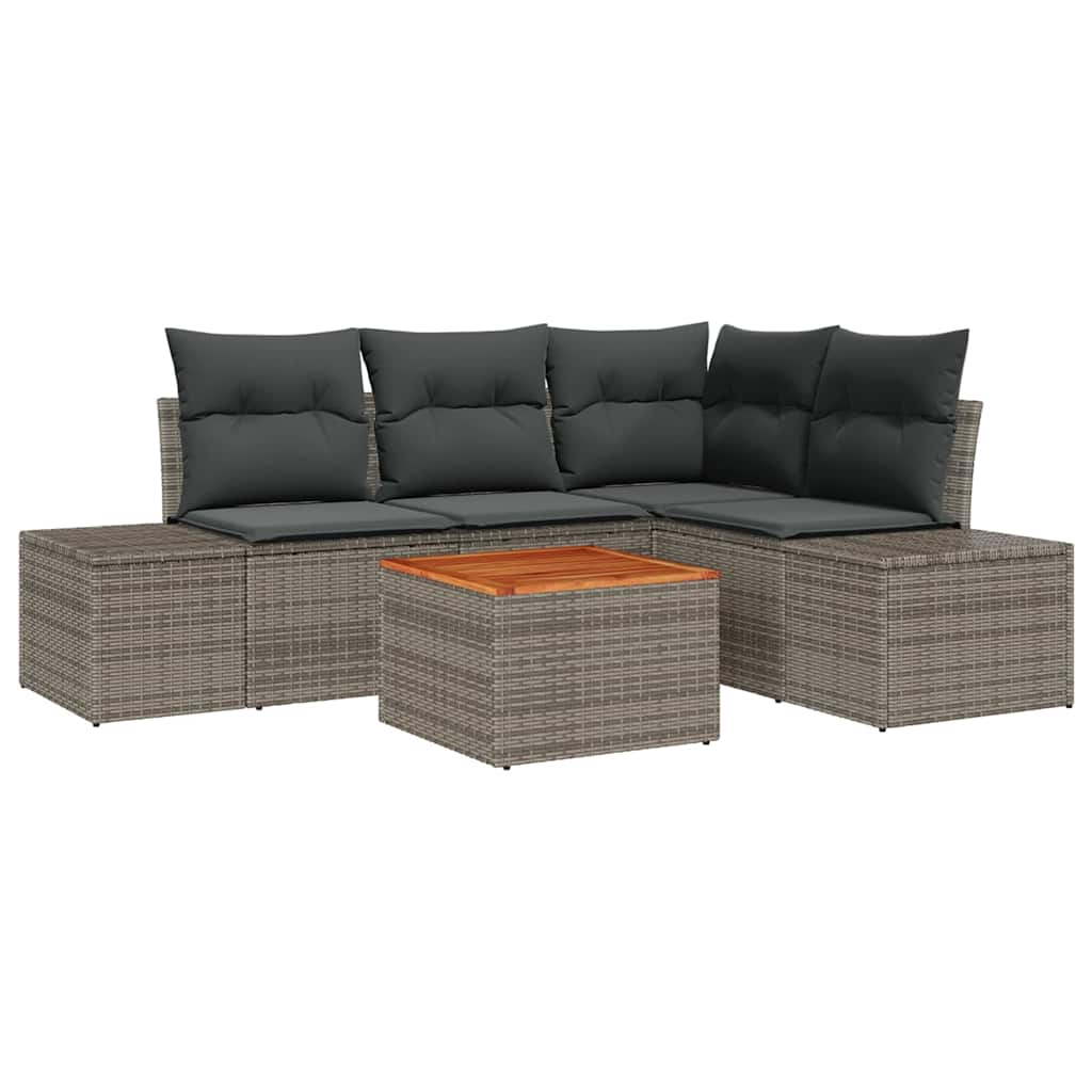 Set Divano da Giardino 5 pz Grigio polyrattan