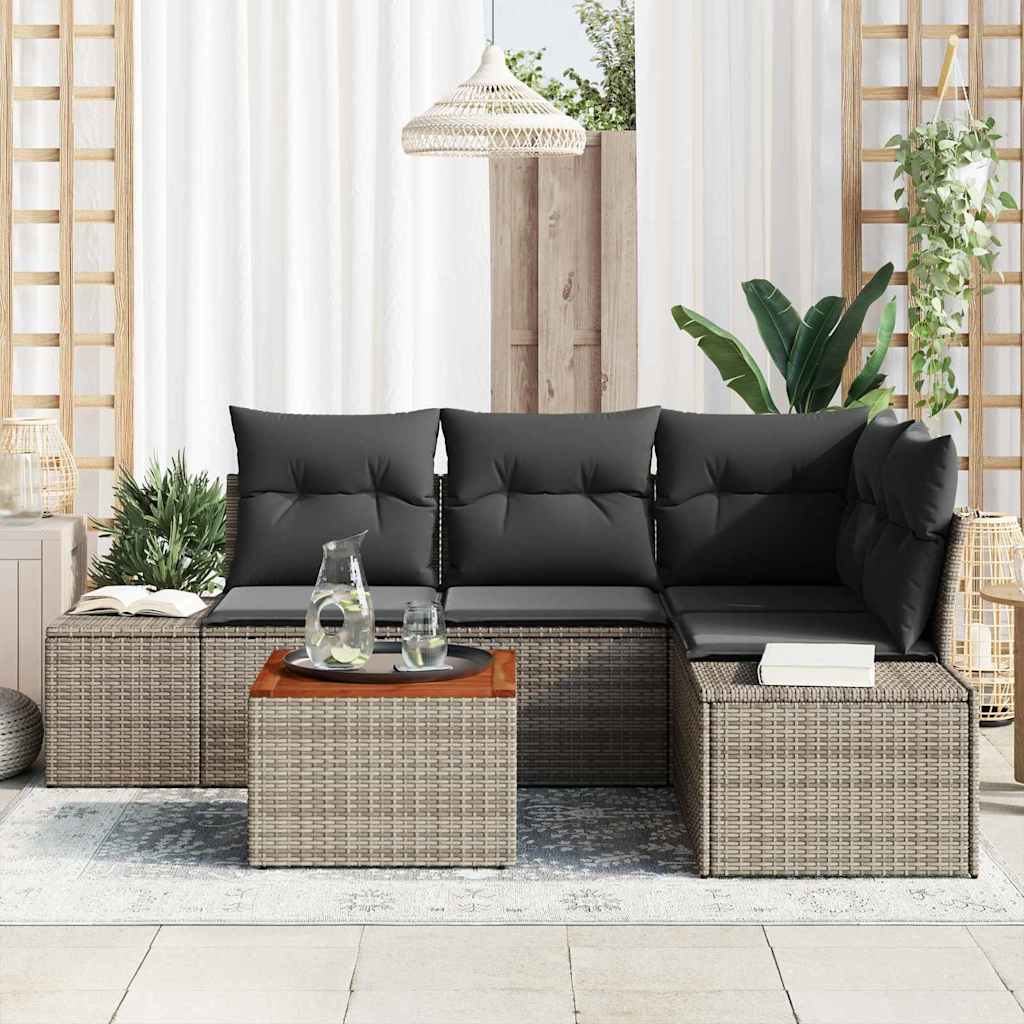 Set Divano da Giardino 5 pz Grigio polyrattan