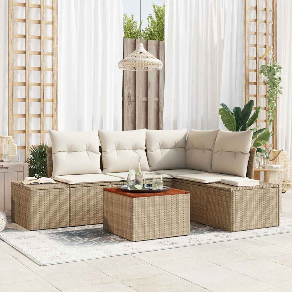 Set Divano da Giardino 5 pz Beige e Crema polyrattan