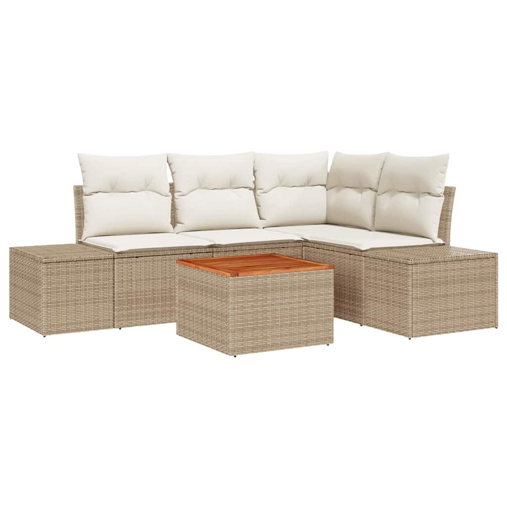 Set Divano da Giardino 5 pz Beige e Crema polyrattan