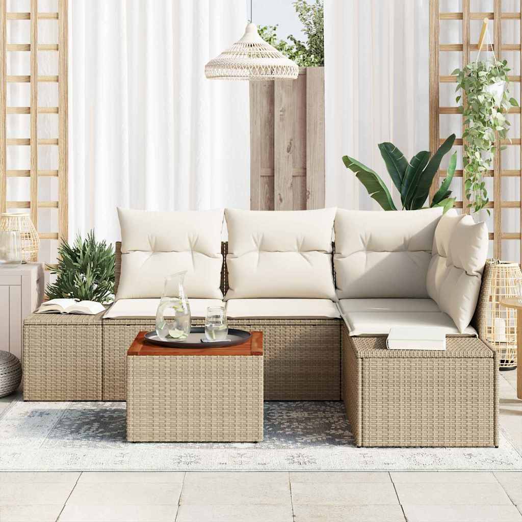 Set Divano da Giardino 5 pz Beige e Crema polyrattan