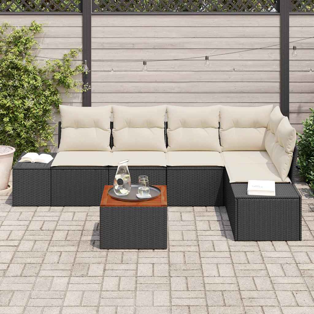 Set Divano da Giardino 6 pz Nero e Crema polyrattan