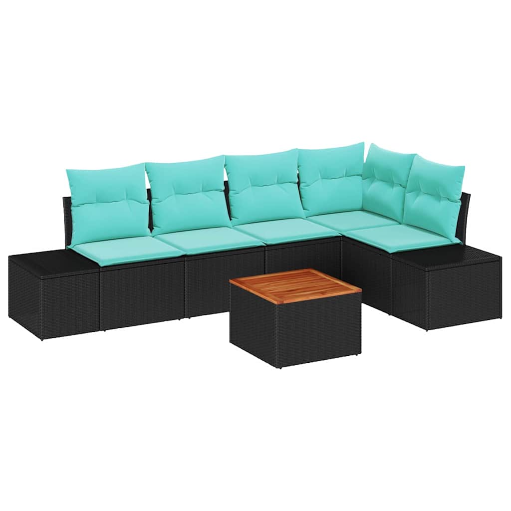 Set Divano da Giardino 6 pz Nero e Turchese polyrattan