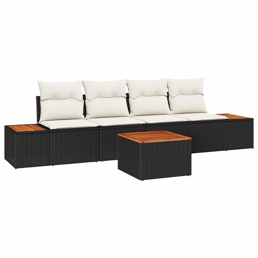 Set Divano da Giardino 5 pz Nero Poly Rattan