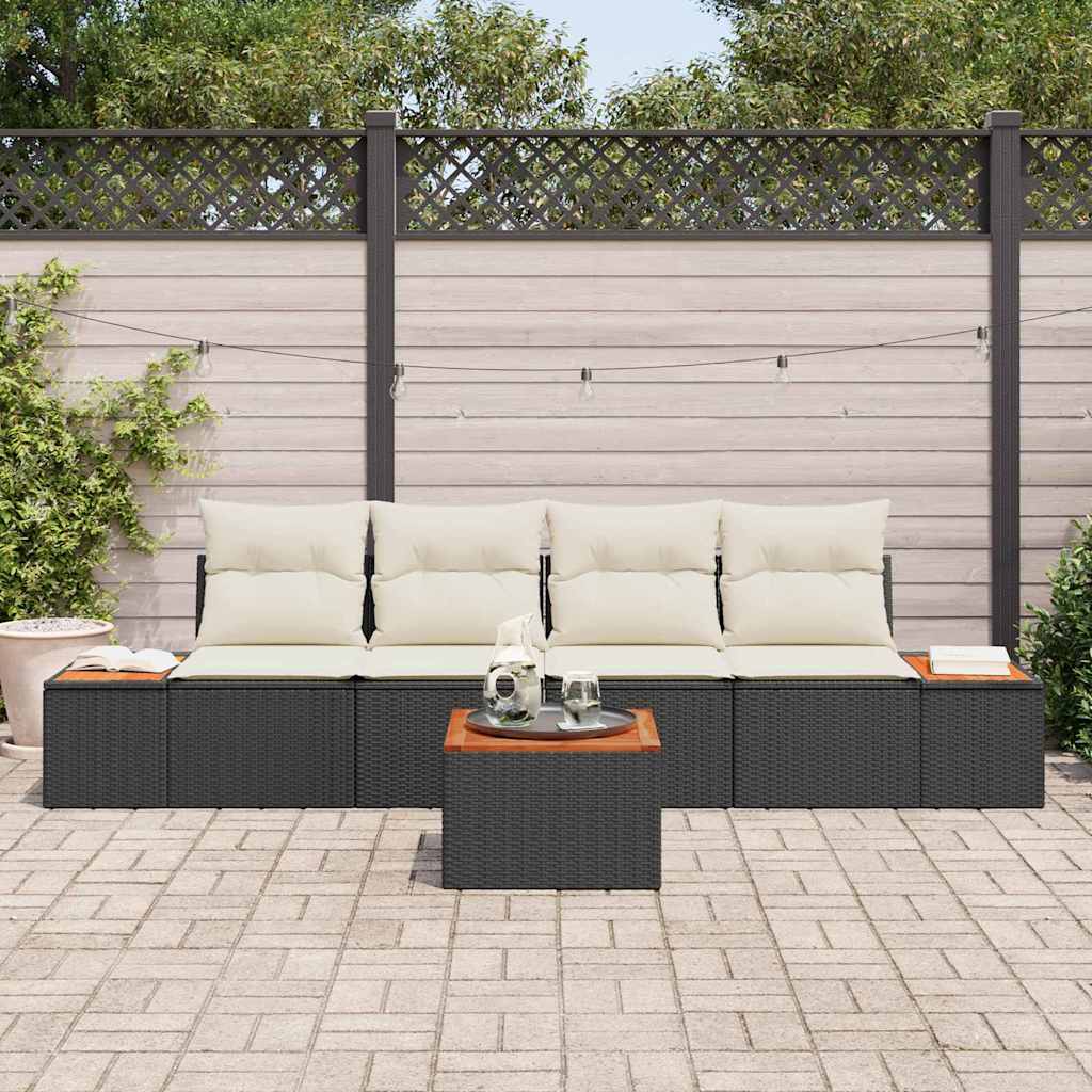 Set Divano da Giardino 5 pz Nero Poly Rattan