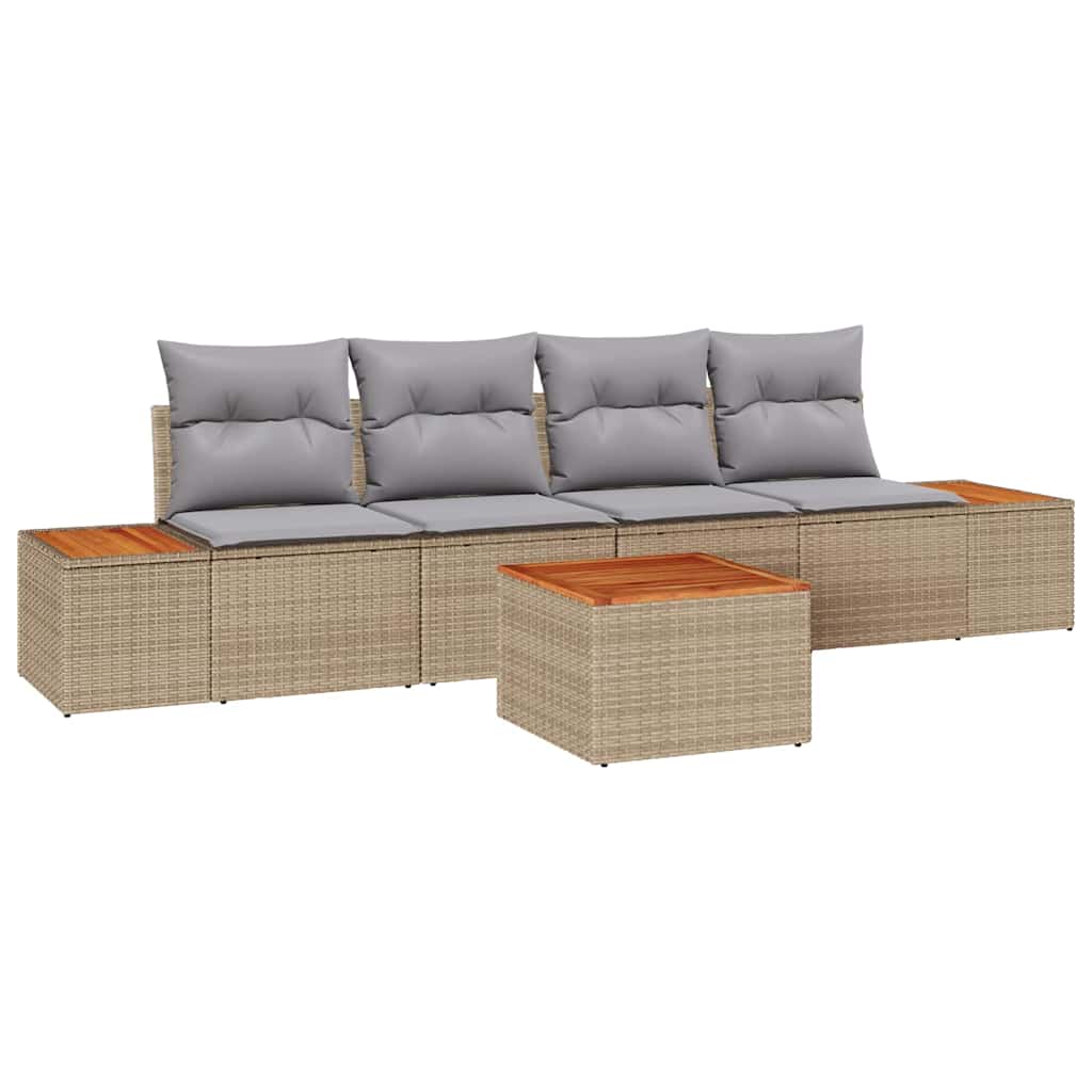 Set Divano da Giardino 5 pz Beige Poly Rattan