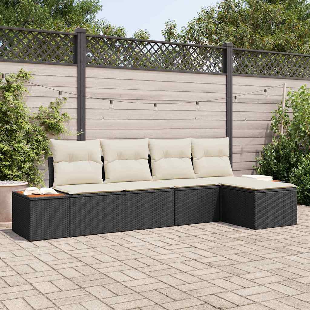 Set Divano da Giardino 6 pz 5-Numero di posti Nero e Crema