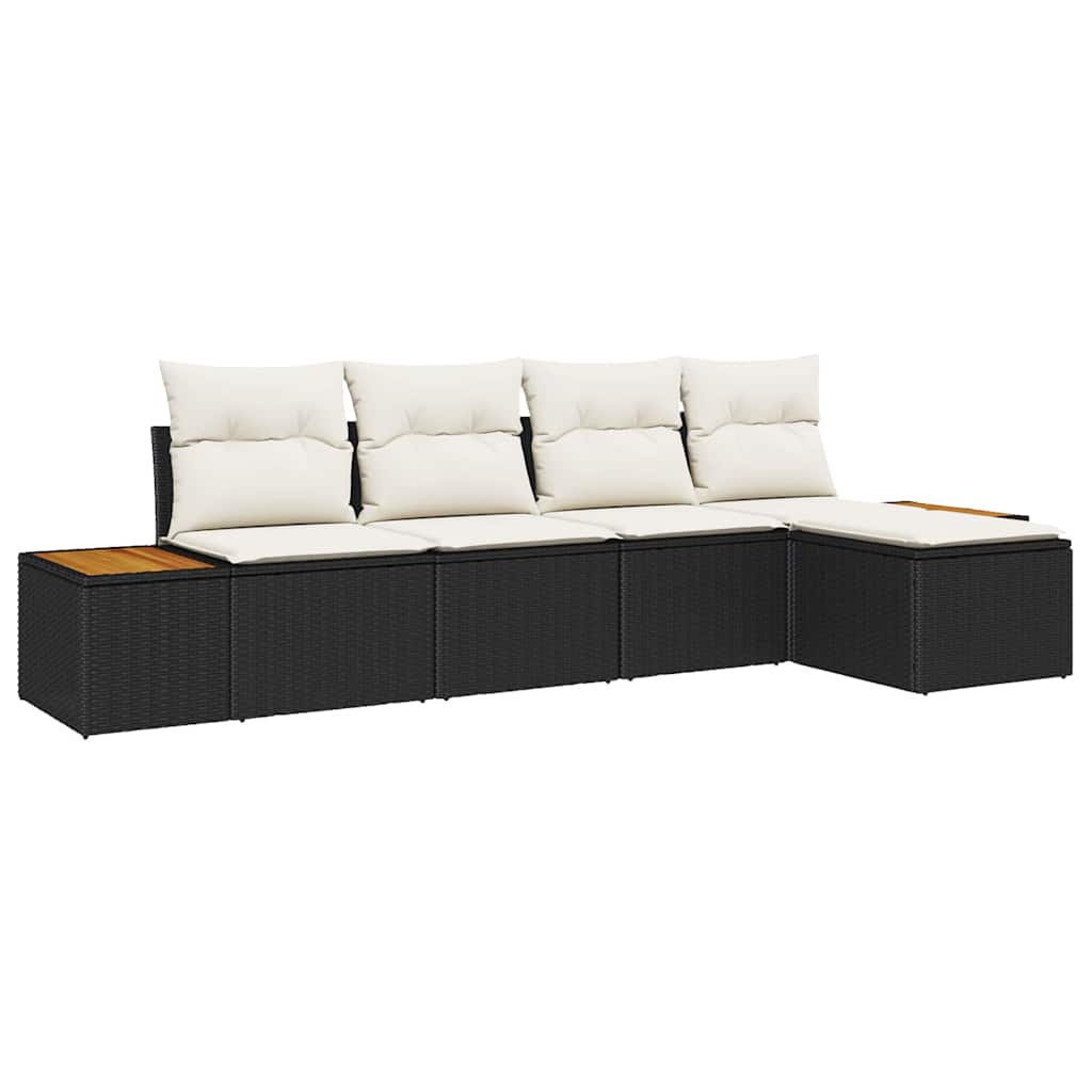 Set Divano da Giardino 6 pz 5-Numero di posti Nero e Crema