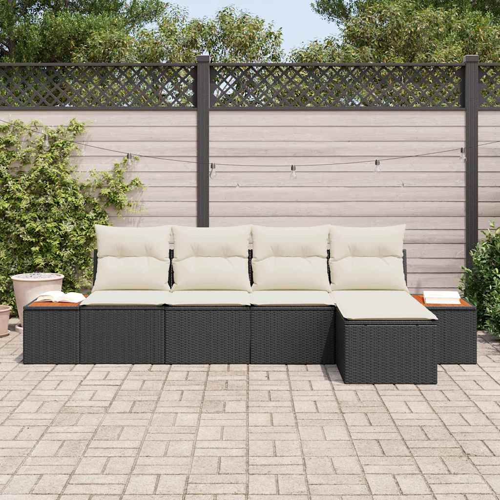 Set Divano da Giardino 6 pz 5-Numero di posti Nero e Crema