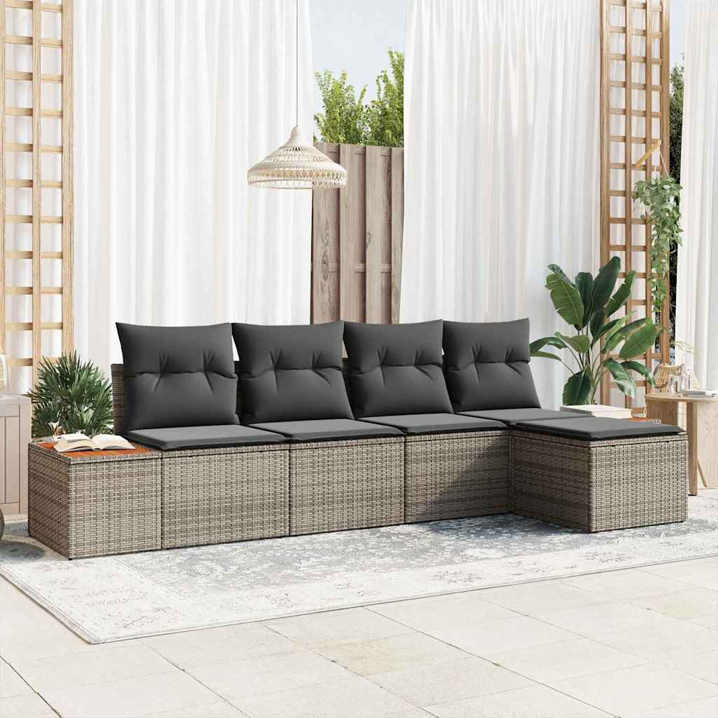 Set Divano da Giardino 6 pz 5-Numero di posti Grigio Polyrattan
