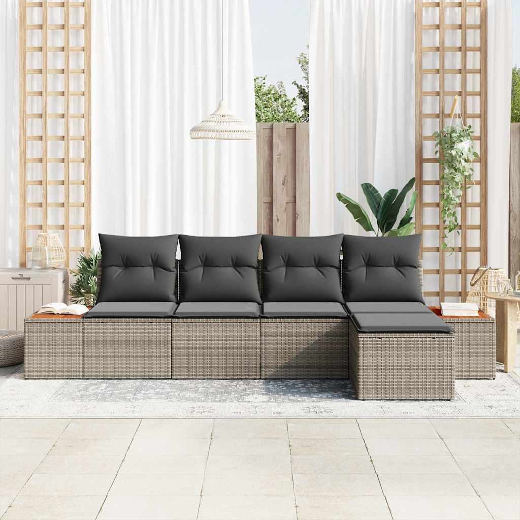 Set Divano da Giardino 6 pz 5-Numero di posti Grigio Polyrattan