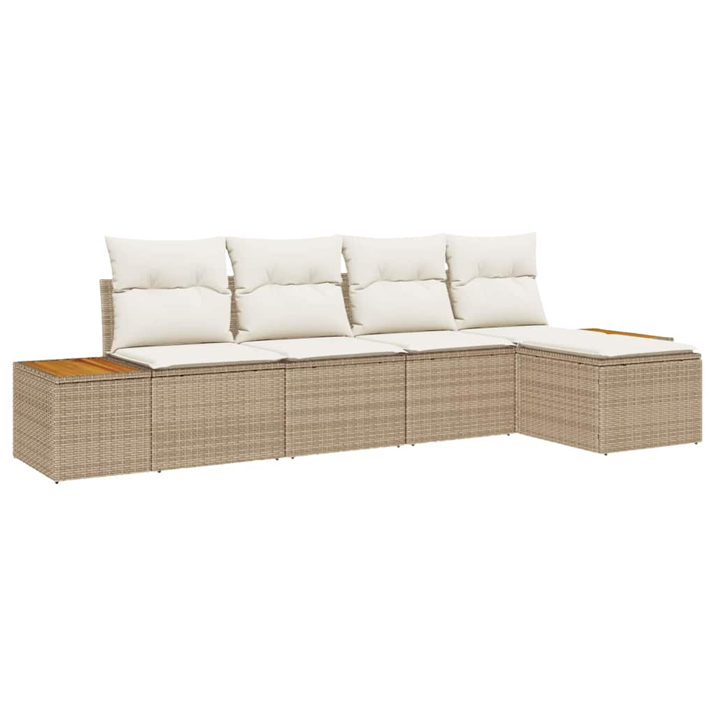 Set Divano da Giardino 6 pz 5-Numero di posti Beige e Crema