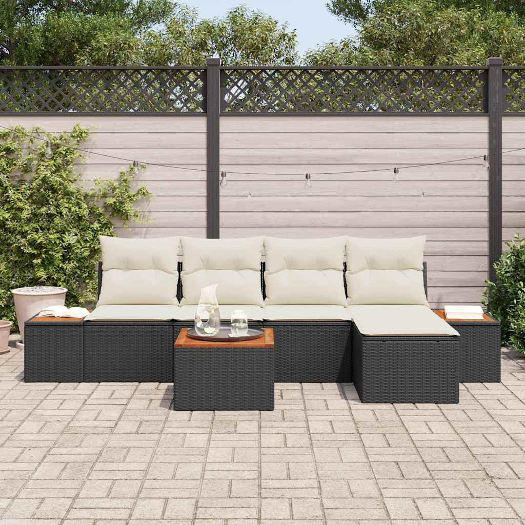 Set Divano da Giardino 6 pz 5-Numero di posti Nero e Crema